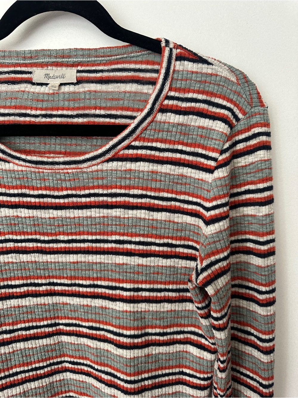 Madewell Striped Ribbed Long Sleeve Top - Red, Gray, Navy, Cream - Picture 6 of 8